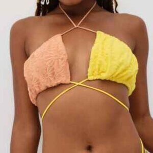 NEW For Love & Lemons Coraline Bikini Top Terry Cloth Floral Medium